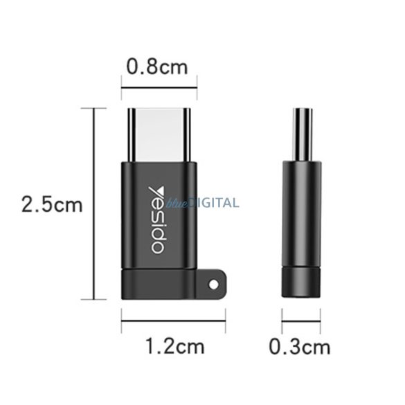 Micro USB - Type-C OTG adapter, fekete, 480 Mbps, Yesido GS04