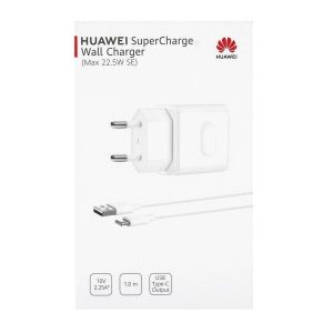 HUAWEI HW-100225E00 fehér gyári hálózati SuperCharge töltőfej + Type-C adatkábel 22,5W csomagolt