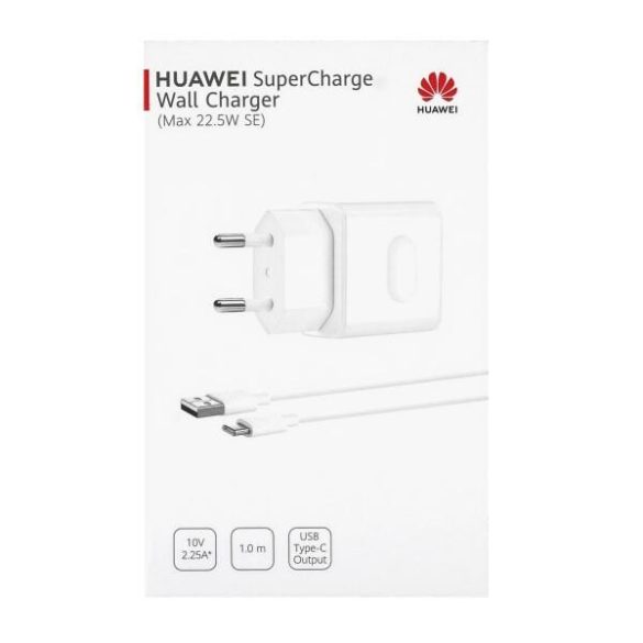 HUAWEI HW-100225E00 fehér gyári hálózati SuperCharge töltőfej + Type-C adatkábel 22,5W csomagolt