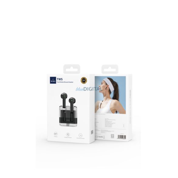 Stereo bluetooth headset vezeték nélküli töltőtokkal, TWS, fekete, WIWU T21 Crystal