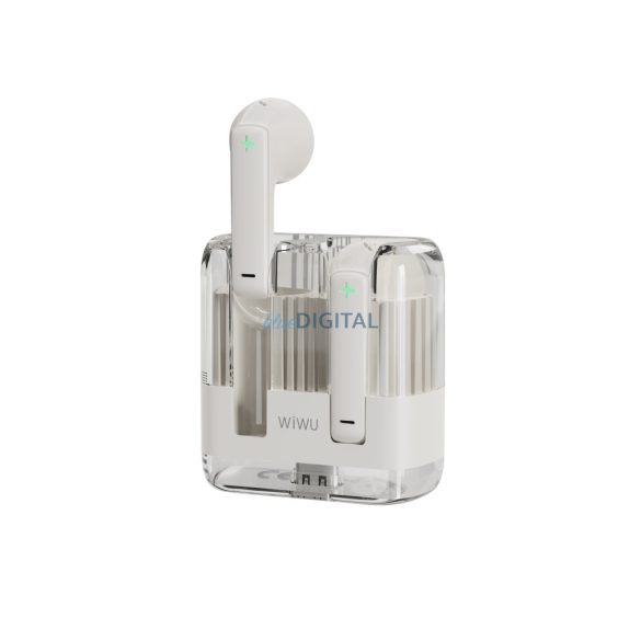 Stereo bluetooth headset vezeték nélküli töltőtokkal, TWS, fehér, WIWU T21 Crystal