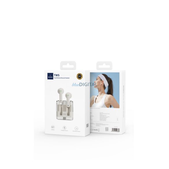 Stereo bluetooth headset vezeték nélküli töltőtokkal, TWS, fehér, WIWU T21 Crystal