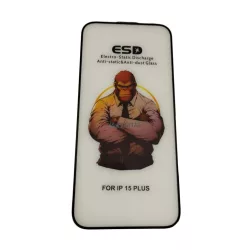   iPhone 15 Plus (6.7") előlapi üvegfólia, edzett, fekete keret, 9H, full cover, ESD (csomagolás és kiegészítők nélkül)