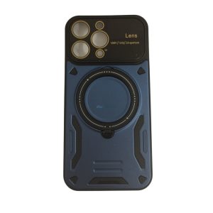 iPhone 14 Pro Max (6.7") hátlap tok, TPU tok, kitámasztható, kamera védős, fekete-kék, Magsafe