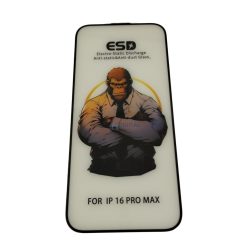  iPhone 16 Pro Max (6.9") előlapi üvegfólia, edzett, fekete keret, 9H, full cover, ESD (csomagolás és kiegészítők nélkül)