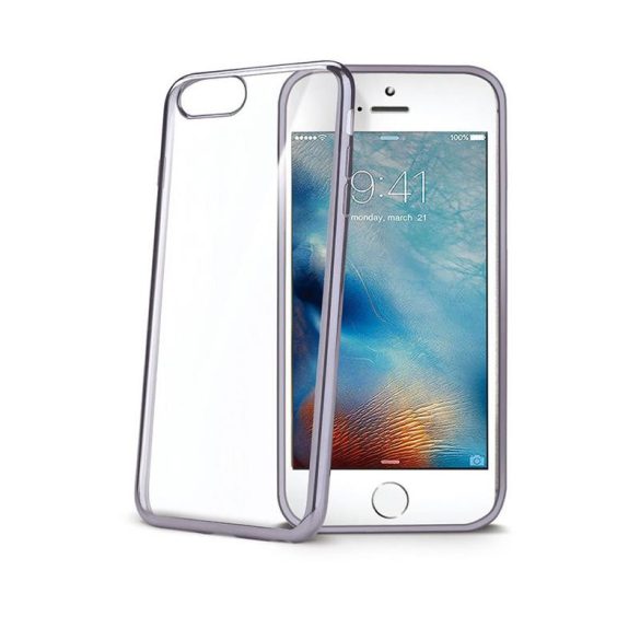 Celly Laser Matt iPhone X / XS (5,8") átlátszó szilikon tok ezüst kerettel