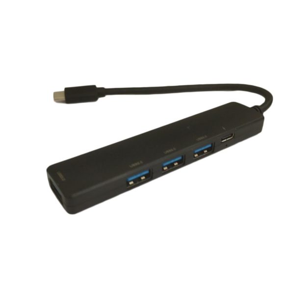 5in1 HUB adapter, Type-C - USB3.0 5Gbps / 3x USB2.0 480 Mbps / Type-C PD 100W, fekete