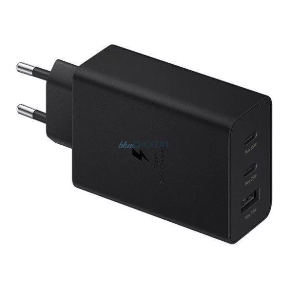 Samsung hálózati gyors töltőfej, 2xType-C / 1xUSB, 65W, fekete, EP-T6530NBEGEU (csomagolás nélküli)