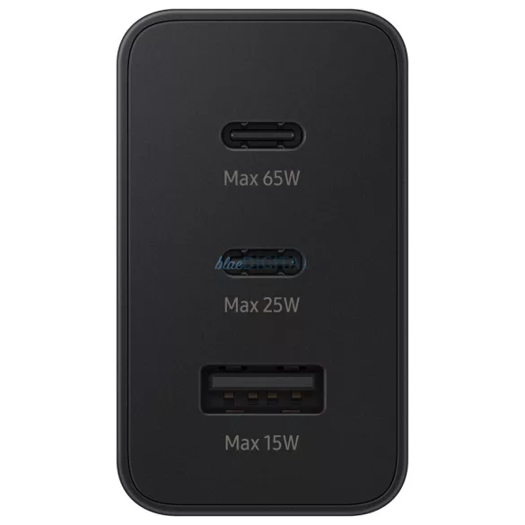 Samsung hálózati gyors töltőfej, 2xType-C / 1xUSB, 65W, fekete, EP-T6530NBEGEU (csomagolás nélküli)