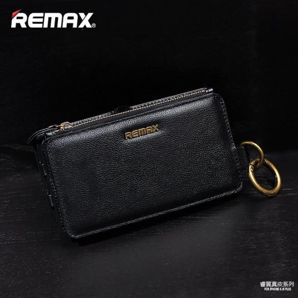 Remax fekete bőr pénztárca tok iPhone 6 6S Plus (5,5")