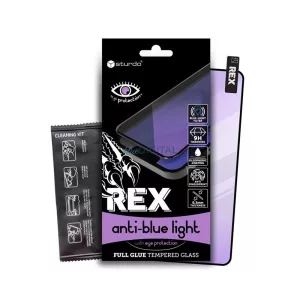 Samsung Galaxy A34 előlapi üvegfólia, kékfény szűrős, 9H, fekete keret, SM-A346, 5D Full Glue, Sturdo Rex Anti-blue light