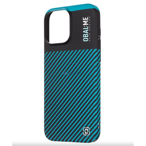iPhone 15 Pro (6.1") hátlap tok, kemény tok, PC tok, fekete-kékeszöld, OBAL:ME Flossy Stripes