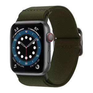 Apple Watch 4/5/6/7/SE, okosóra szíj, szövet, zöld, 42/44/45mm, Spigen