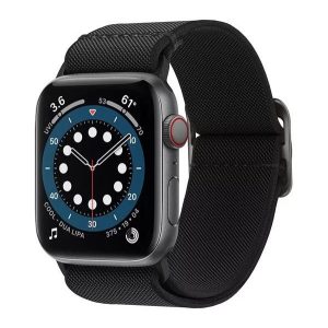 Apple Watch 4/5/6/7/SE, okosóra szíj, szövet, fekete, 38/40/41mm, Spigen