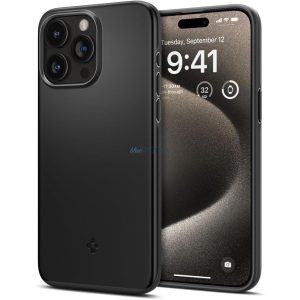 iPhone 15 Pro Max (6.7") hátlap tok, műanyag hátlap / szilikon keret, fekete, Spigen Thin Fit