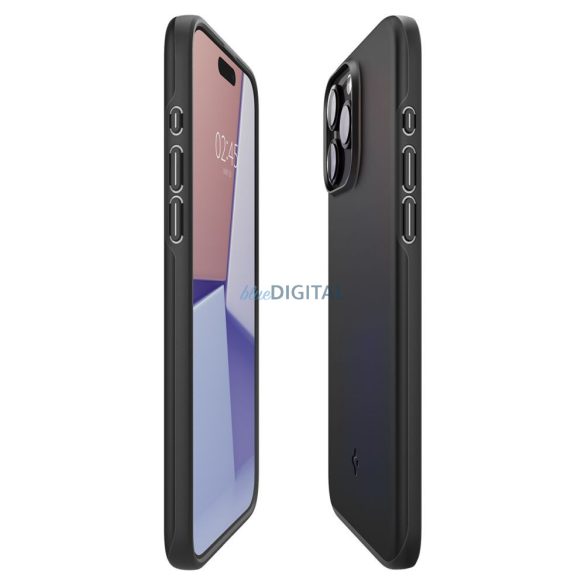 iPhone 15 Pro Max (6.7") hátlap tok, műanyag hátlap / szilikon keret, fekete, Spigen Thin Fit