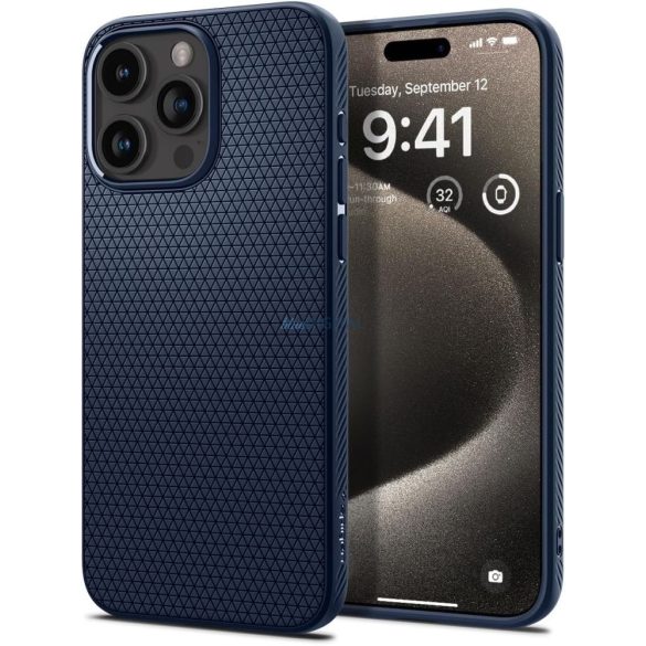 iPhone 15 Pro (6.1") hátlap tok, TPU tok, sötétkék, Spigen Liquid Air