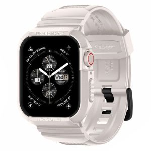 Apple Watch 4 / 5 / 6 / 7 / 8 / 9 / SE / SE 2 okosóra tok és szíj, 44mm / 45mm, TPU / szilikon, bézs, Spigen Rugged Armor Pro