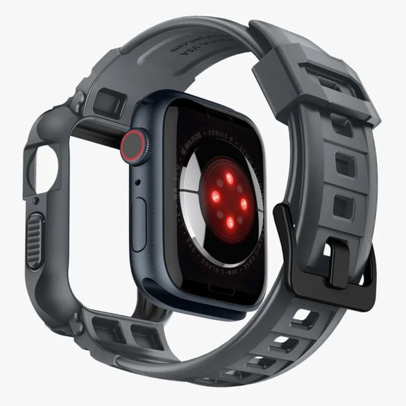 Apple Watch 4 / 5 / 6 / 7 / 8 / 9 / SE / SE 2 okosóra tok és szíj, 44mm / 45mm, TPU / szilikon, szürke, Spigen Rugged Armor Pro