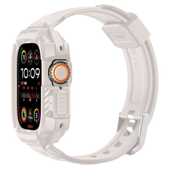 Apple Watch Ultra / Ultra 2 okosóra tok és szíj, 49mm, TPU / szilikon, bézs, Spigen Rugged Armor Pro