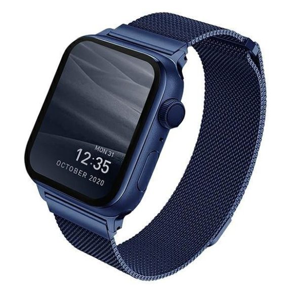 Apple Watch 4/5/6/7/SE, okosóra szíj, fém, kék, 38/40/41mm, UNIQ