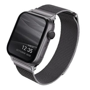 Apple Watch 4/5/6/7/SE, okosóra szíj, fém, szürke, 38/40/41mm, UNIQ