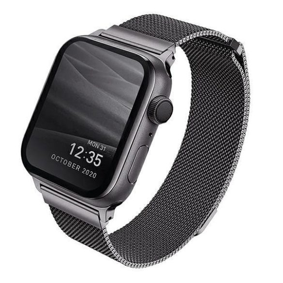 Apple Watch 4/5/6/7/SE, okosóra szíj, fém, szürke, 38/40/41mm, UNIQ