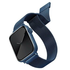 Apple Watch 4/5/6/7/SE, okosóra szíj, fém, kék, 38/40/41mm, UNIQ