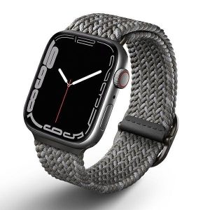 Apple Watch 4/5/6/7/SE, okosóra szíj, szürke, fonott, 42/44/45mm, UNIQ