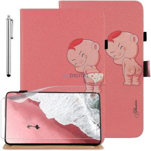 Samsung Galaxy Tab A7 műbőr tablet könyvtok, érintő ceruzával, kitámasztható, rózsaszín, Doll1 mintás,  (+ AJÁNDÉK FÓLIÁVAL), SM-T500, Glandotu