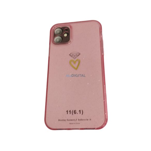 iPhone 11 (6.1") hátlap tok, TPU tok, kamera védelem, csillámos, rózsaszín