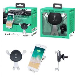   OnePlus A2962 2in1 szellőzőrácsra helyezhető ezüst gravitációs autós tartó Qi vezeték nélküli (Wireless) töltéssel 1A