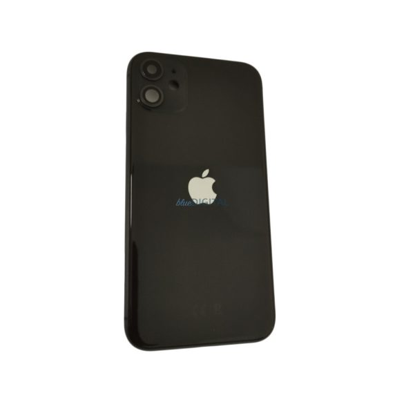 iPhone 11 (6.1") készülék hátlap, kamera lencsével / sim tálcával, akkufedél, fekete, magas minőségű