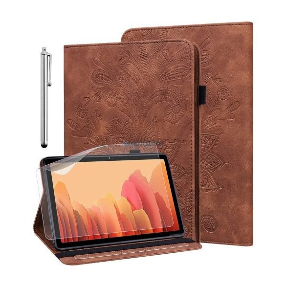 Samsung Galaxy Tab A7 műbőr tablet könyvtok, érintő ceruzával, kitámasztható, barna (+ AJÁNDÉK FÓLIÁVAL), SM-T500, Glandotu
