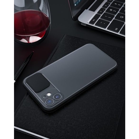 Blitzwolf BW-AY2 iPhone 11 Pro Max (6,5") átlátszó ütésálló műanyag hátlap tok piros kerettel elhúzható lencsevédővel