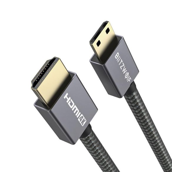 Mini HDMI-HDMI kábel, HDMI 2.0, 4K* 2K@60H, szürke, PP fonott köpeny, 1.2M, Blitzwolf BW-HDC4