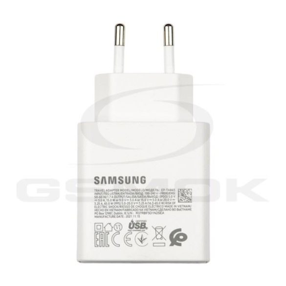 Samsung Ta865W hálózati töltő 65W fehér Type-C bemenettel [Gp-Ptu020Sodwq] (gyári)