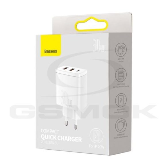 Utazó töltő Baseus Compact 2X Usb / 1X Usb-C 30W 3A Qc Ccxj-E02 Fehér