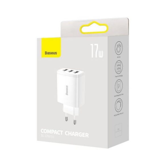 Utazó töltő Baseus Compact 3X Usb 17W Ccxj020102 Fehér