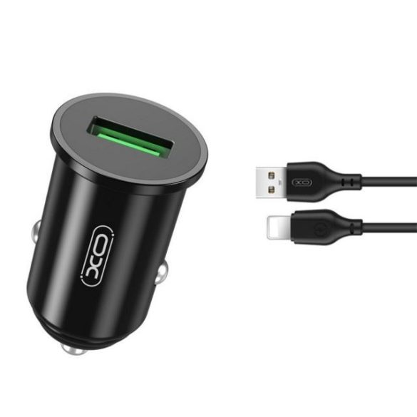 XO Tz12 autós töltő USB-A bemenettel Lightning kábellel fekete 18W