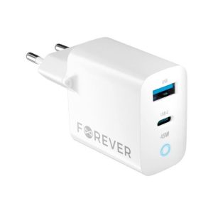 Forever Tc-06-45Ac hálózati töltő USB-A és Type-C bemenettel Pd 45W fehér