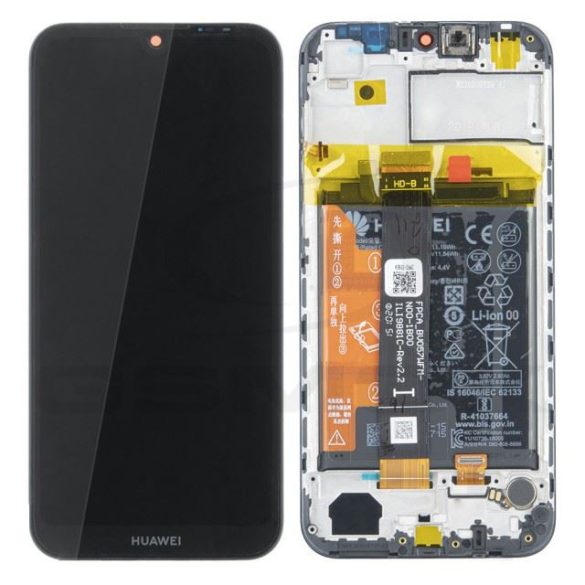 LCD kijelző érintőpanellel és előlapi kerettel és akkumulátorral Huawei Y5 2019 fekete [02352Qnw] (gyári)
