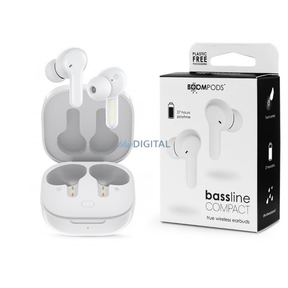 Boompods TWS Bluetooth sztereó headset v5.0 + töltőtok - Boompods Bassline Compact TWS with Charging Case - fehér