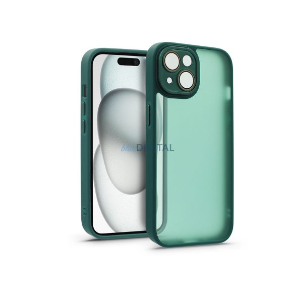 Apple iPhone 15 hátlap kameravédő peremmel, lencsevédő üveggel - Variete -      sötétzöld