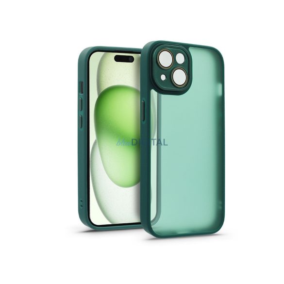 Apple iPhone 15 Plus hátlap kameravédő peremmel, lencsevédő üveggel - Variete - sötétzöld