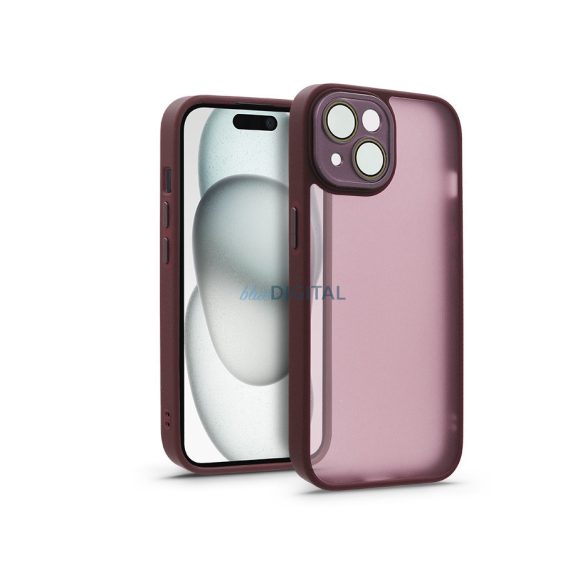 Apple iPhone 15 hátlap kameravédő peremmel, lencsevédő üveggel - Variete - bíbor