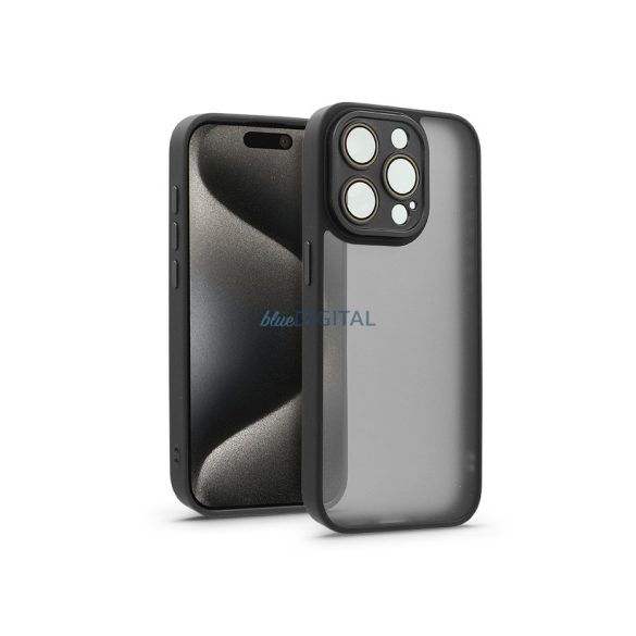 Apple iPhone 15 Pro Max hátlap kameravédő peremmel, lencsevédő üveggel - Variete- fekete