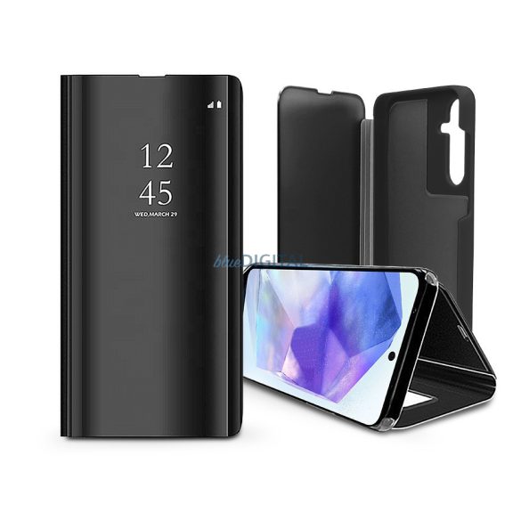 Smart Clear View oldalra nyíló flipes tok - Samsung SM-A556 Galaxy A55 - fekete
