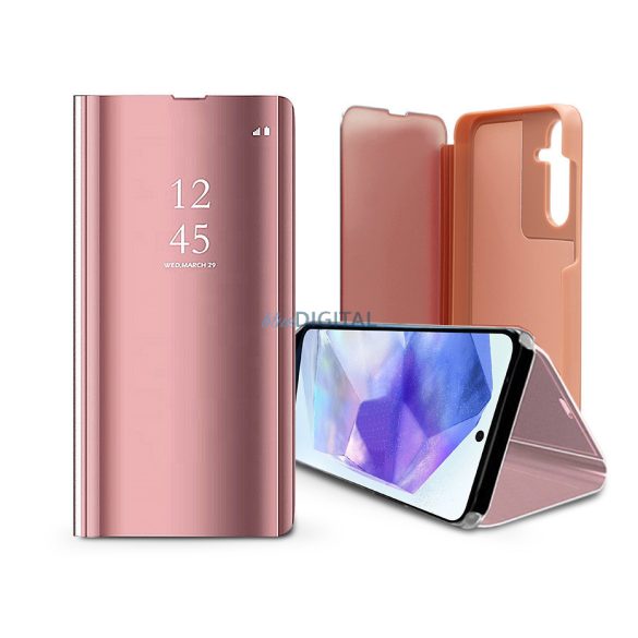 Smart Clear View oldalra nyíló flipes tok - Samsung SM-A556 Galaxy A55 -        rózsaszín