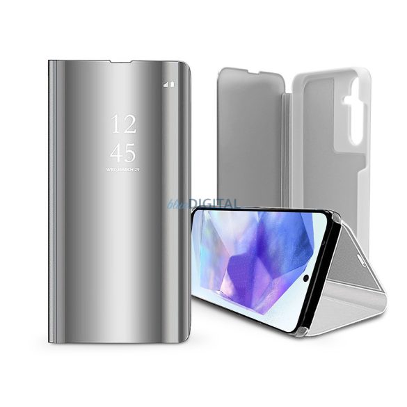 Smart Clear View oldalra nyíló flipes tok - Samsung SM-A556 Galaxy A55 - ezüst